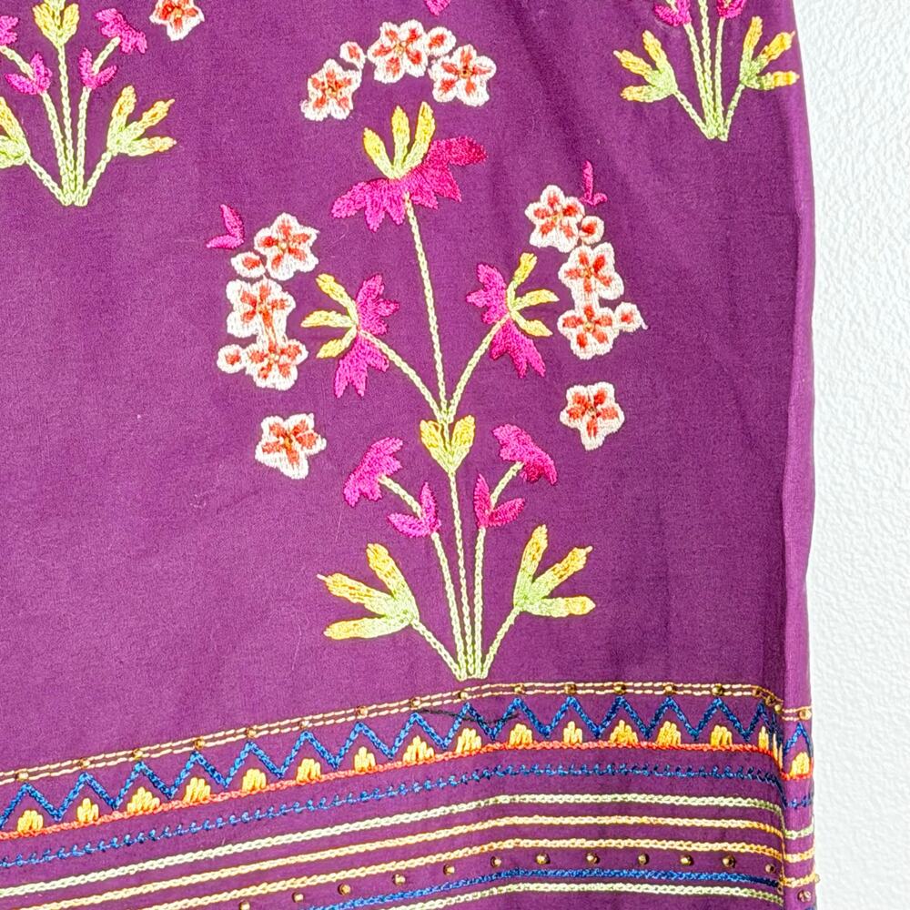 Talbots Purple Embroidered Floral A-Line Skirt Career Work Office Womens Size 6 - Picture 4 of 6